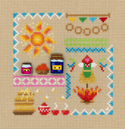 Cross Stitch Kit Mini Sampler Pancake Week, MP Studia, Aida Fabric, Cotton Threads, Needle and Color Pattern