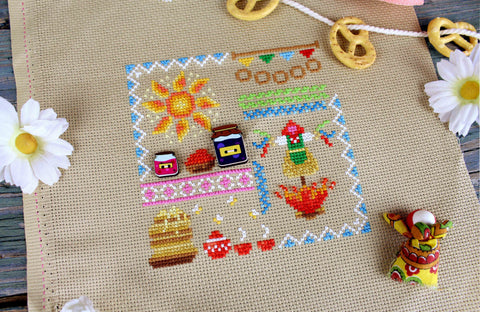 Cross Stitch Kit Mini Sampler Pancake Week, MP Studia, Aida Fabric, Cotton Threads, Needle and Color Pattern