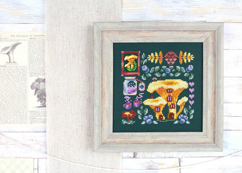 Cross Stitch Kit, Chanterelle House Mini Sampler, Autumn Tones, MP Studia, Beginner-Friendly Wall Art Project