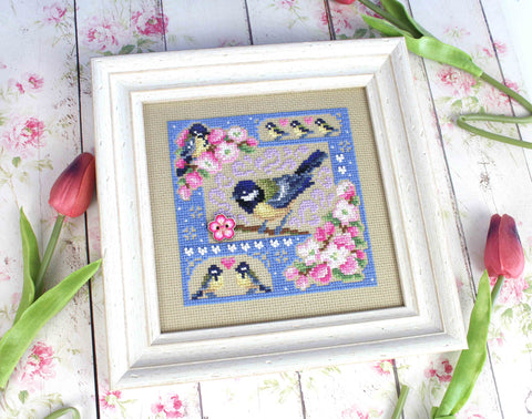 Mini Cross Stitch Kit, Spring Floral Composition in Pastel Colors, MP Studia Sampler for Beginners and Advanced Crafters