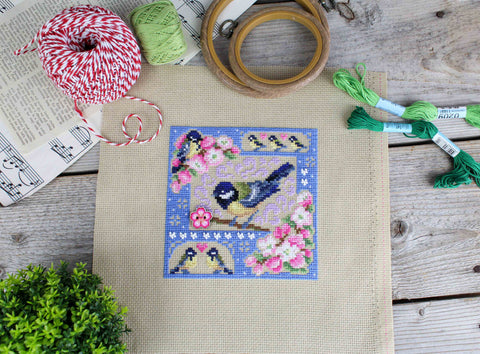 Mini Cross Stitch Kit, Spring Floral Composition in Pastel Colors, MP Studia Sampler for Beginners and Advanced Crafters