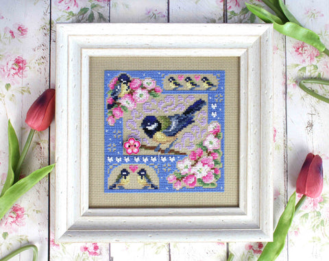 Mini Cross Stitch Kit, Spring Floral Composition in Pastel Colors, MP Studia Sampler for Beginners and Advanced Crafters