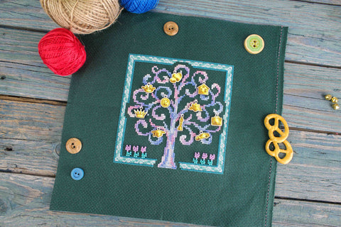 Cross Stitch Kit Mini Tree of Wishes Sampler for Beginners, MP Studia, Multicolor Embroidery Project with Fabric, Threads, Needle and Chart