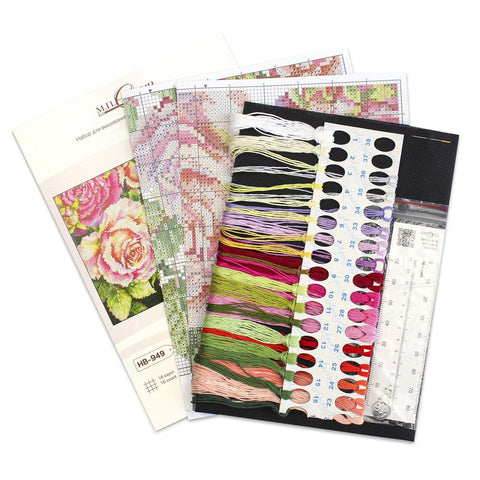 Cross Stitch Kit with Elegant Rose Design, MP Studia, 18×27 cm, Cotton Threads, Aida Fabric, Floral Embroidery Project