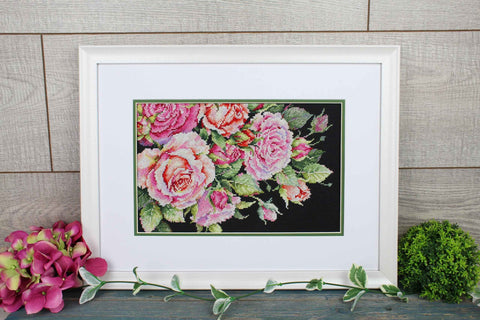 Cross Stitch Kit with Elegant Rose Design, MP Studia, 18×27 cm, Cotton Threads, Aida Fabric, Floral Embroidery Project
