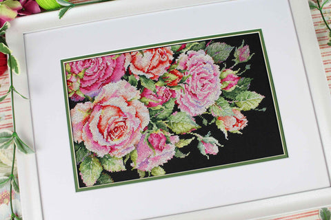 Cross Stitch Kit with Elegant Rose Design, MP Studia, 18×27 cm, Cotton Threads, Aida Fabric, Floral Embroidery Project