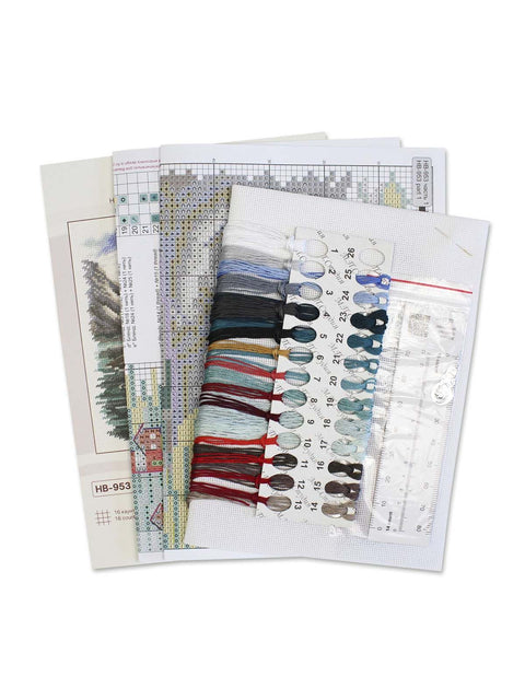 Scandinavian Coast Cross Stitch Kit, 16x16 cm Finished Design, 16 Count Cotton Fabric, Gamma Threads, MP Studia