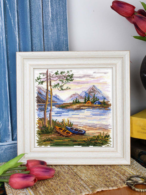Cross Stitch Kit Nature Landscape “Night in Nature,” 16×16 cm, 25 Gamma Colors, MP Studia, 16 Count Cotton Canvas