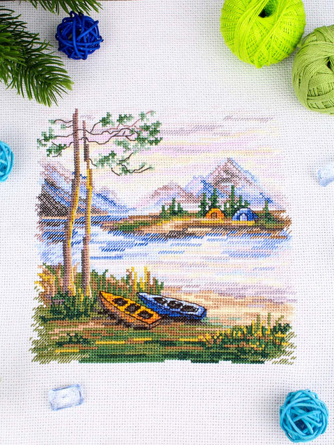 Cross Stitch Kit Nature Landscape “Night in Nature,” 16×16 cm, 25 Gamma Colors, MP Studia, 16 Count Cotton Canvas