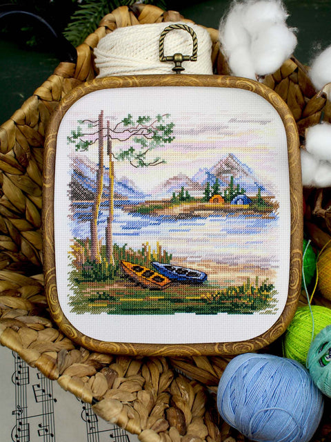 Cross Stitch Kit Nature Landscape “Night in Nature,” 16×16 cm, 25 Gamma Colors, MP Studia, 16 Count Cotton Canvas