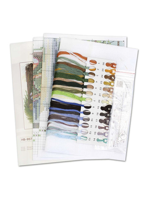 Cross Stitch Kit Tourist Stop Landscape, 16×16 cm, 26-Color Gamma Threads, 16 Count Cotton Canvas, MP Studia
