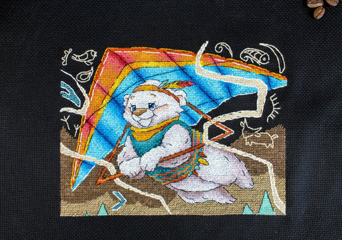 Cross Stitch Kit First Flight, Bird Design, Aida Canvas, Cotton Threads, 15 x 20 cm, Intermediate Embroidery Set by MP Studia