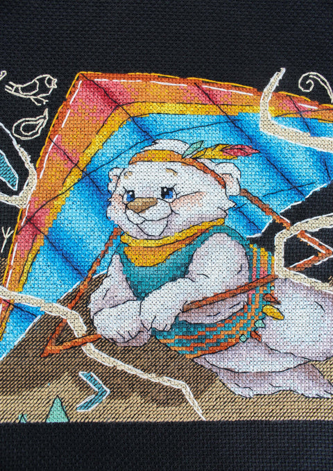 Cross Stitch Kit First Flight, Bird Design, Aida Canvas, Cotton Threads, 15 x 20 cm, Intermediate Embroidery Set by MP Studia