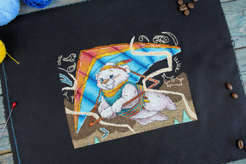 Cross Stitch Kit First Flight, Bird Design, Aida Canvas, Cotton Threads, 15 x 20 cm, Intermediate Embroidery Set by MP Studia