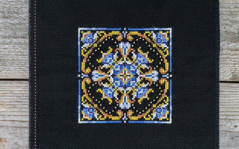 Cross Stitch Kit with Persian Geometric and Floral Motifs, 11×11 cm, MP Studia, Beginner Embroidery Kit, Colorful Cotton Threads