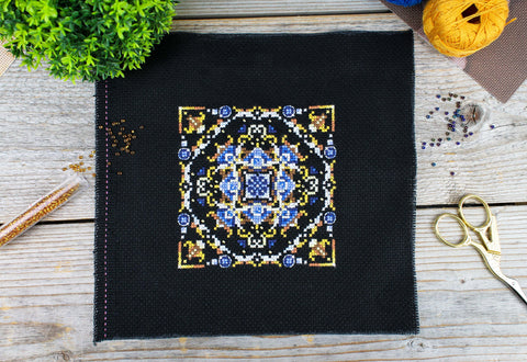 Cross Stitch Embroidery Kit with Persian Motifs, Multicolor Ornament, 11×11 cm Finished Design, MP Studia