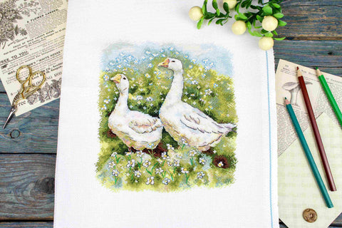Cross Stitch Kit with Goose Design, MP Studia, 22×20 cm, Aida Fabric, Cotton Threads, Needle and Color Pattern