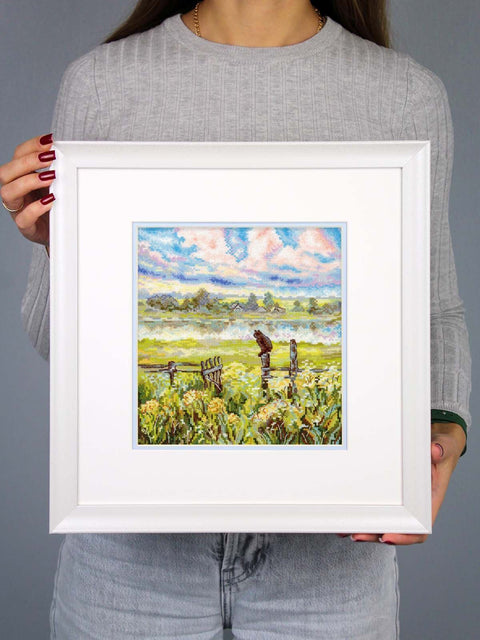 Cross Stitch Embroidery Kit Summer Pastoral Landscape, MP Studia, 22 x 20 cm, 37-Color Gamma Floss, Cotton Canvas