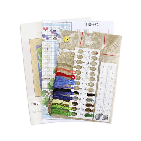 Cross Stitch Embroidery Kit, Summer Mini Sampler, MP Studia, 13 x 13 cm, Beginner-Friendly Home Decor Project