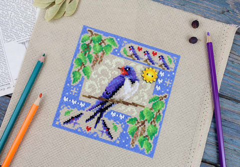 Cross Stitch Embroidery Kit, Summer Mini Sampler, MP Studia, 13 x 13 cm, Beginner-Friendly Home Decor Project