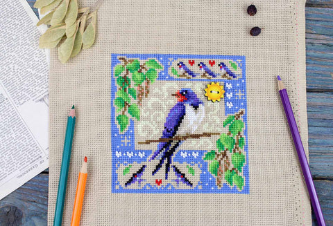 Cross Stitch Embroidery Kit, Summer Mini Sampler, MP Studia, 13 x 13 cm, Beginner-Friendly Home Decor Project