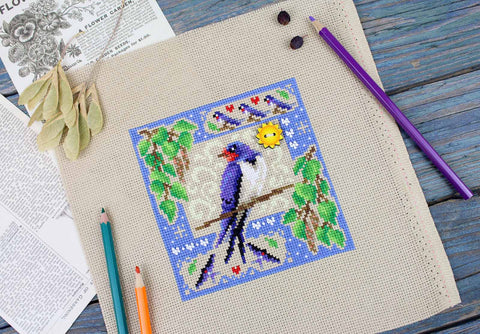 Cross Stitch Embroidery Kit, Summer Mini Sampler, MP Studia, 13 x 13 cm, Beginner-Friendly Home Decor Project