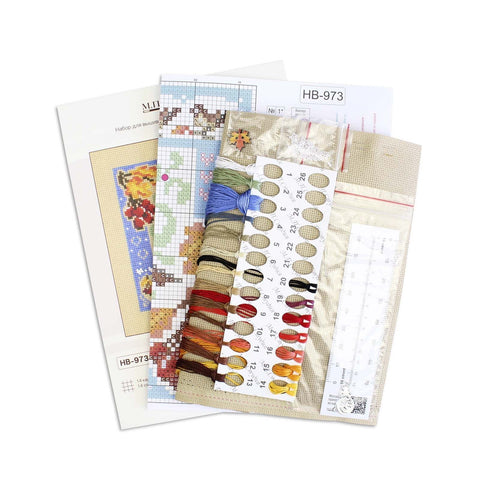 Cross Stitch Kit Autumn Composition Mini Sampler, MP Studia, 13 × 13 cm, Beginner-Friendly Embroidery Project, Home Decor Craft