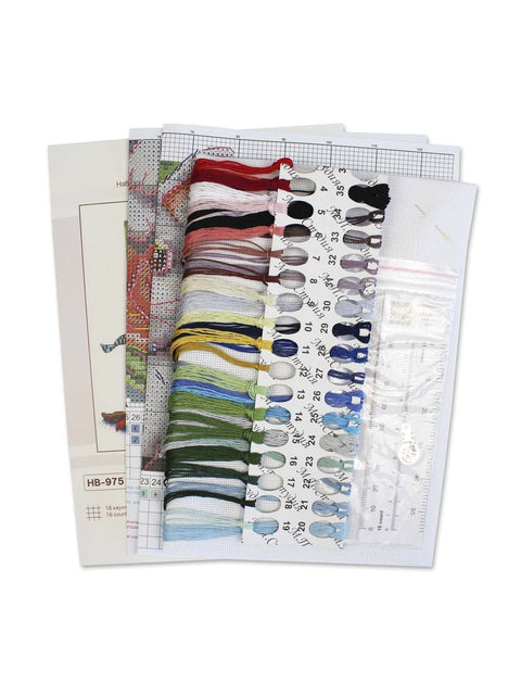 Cross Stitch Kit with 16 Count Cotton Canvas, Wonder Time Design, 20x20 cm, 35 Colors, MP Studia