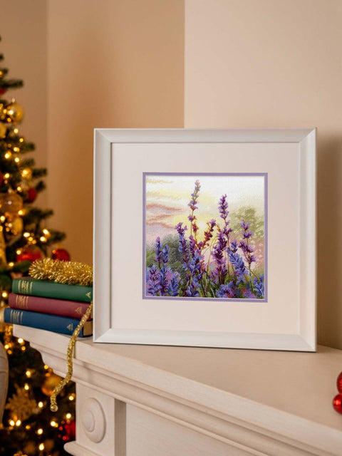 Lavender Landscape Cross Stitch Kit, 20x20 cm, MP Studia, 37-Color Gamma Threads, Cotton Canvas, Beginner-Friendly DIY Set
