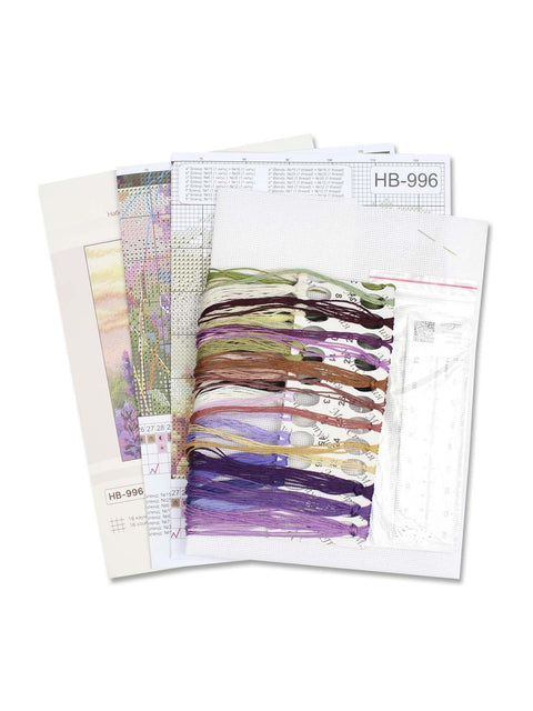 Lavender Landscape Cross Stitch Kit, 20x20 cm, MP Studia, 37-Color Gamma Threads, Cotton Canvas, Beginner-Friendly DIY Set