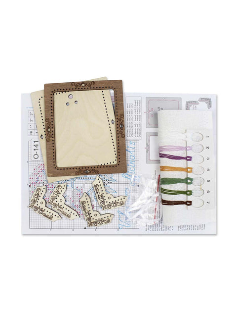 Valerian Cross Stitch Kit on Wooden Base, MP Studia Embroidery Set, 13x11 cm, 7 Colors, Framed Wall Decor