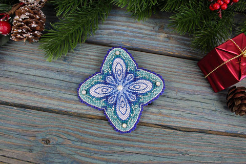 Cross Stitch Embroidery Kit, Frosted Flower Winter Design, MP Studia, 9×9 cm Mini Decorative Project for Beginners and Advanced Crafters