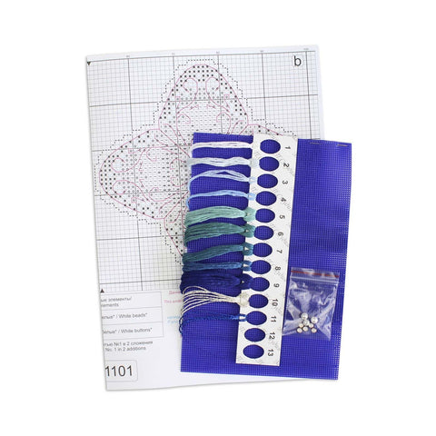 Cross Stitch Embroidery Kit, Frosted Flower Winter Design, MP Studia, 9×9 cm Mini Decorative Project for Beginners and Advanced Crafters