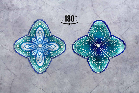 Cross Stitch Embroidery Kit, Frosted Flower Winter Design, MP Studia, 9×9 cm Mini Decorative Project for Beginners and Advanced Crafters