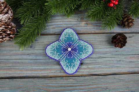Cross Stitch Embroidery Kit, Frosted Flower Winter Design, MP Studia, 9×9 cm Mini Decorative Project for Beginners and Advanced Crafters