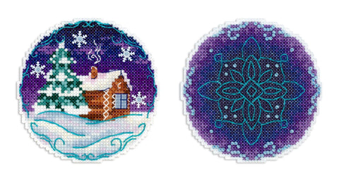 Cross Stitch Embroidery Kit “Calm Evening” 9 x 9 cm, Cozy Motif by MP Studia for Small Wall or Table Decor