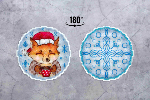 Cross Stitch Kit with New Year's Tea Party Design, 9 x 9 cm, Beginner-Friendly, MP Studia