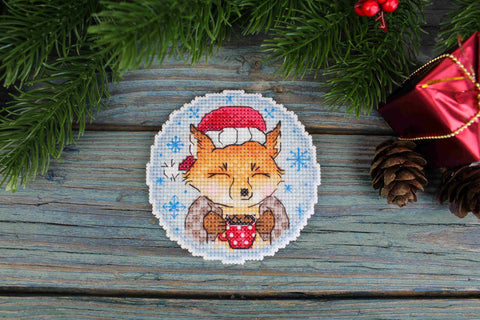 Cross Stitch Kit with New Year's Tea Party Design, 9 x 9 cm, Beginner-Friendly, MP Studia