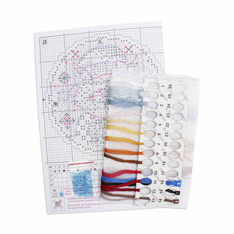 Cross Stitch Kit with New Year's Tea Party Design, 9 x 9 cm, Beginner-Friendly, MP Studia