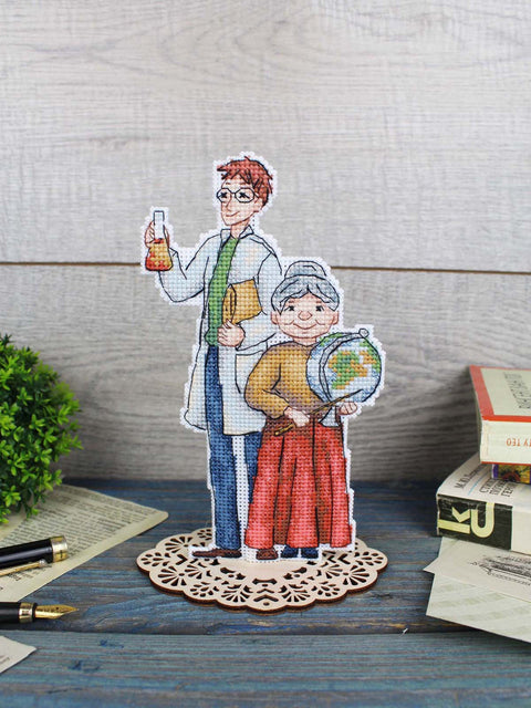 Cross Stitch Embroidery Kit for Teachers, MP Studia, 18×10 cm, Compact Decorative Craft Project for Beginners and Advanced Stitchers