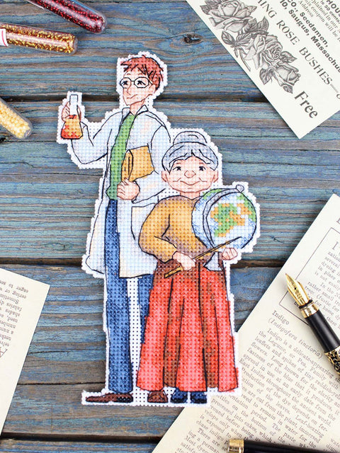 Cross Stitch Embroidery Kit for Teachers, MP Studia, 18×10 cm, Compact Decorative Craft Project for Beginners and Advanced Stitchers