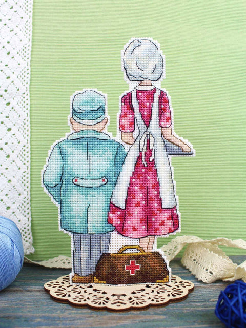 Cross Stitch Embroidery Kit for Medical-Themed Picture, MP Studia, 14 Count White Plastic Canvas, 19 x 12 cm, 20 Thread Colors