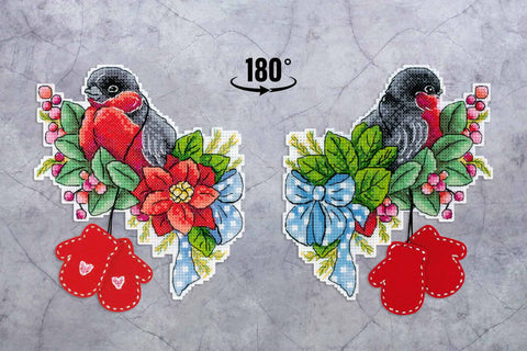 Cross Stitch Kit with Red-Breasted Bullfinch Design, MP Studia, 14 × 13 cm Winter Bird Embroidery Project
