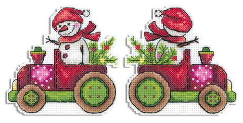 Cross Stitch Kit Snow Courier Winter Design, 9x9 cm, Aida Fabric, Cotton Threads, Needle, Chart and Instructions by MP Studia