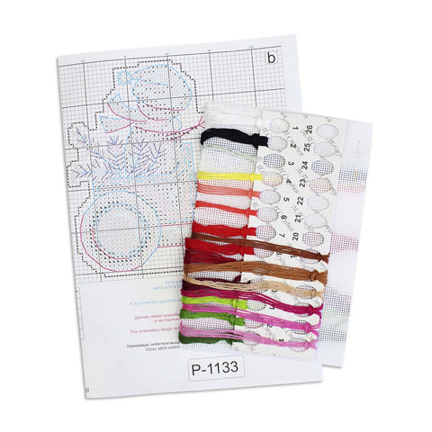 Cross Stitch Kit Snow Courier Winter Design, 9x9 cm, Aida Fabric, Cotton Threads, Needle, Chart and Instructions by MP Studia