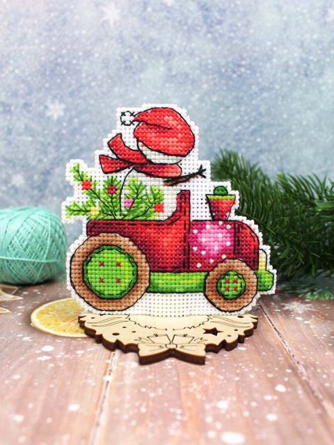 Cross Stitch Kit Snow Courier Winter Design, 9x9 cm, Aida Fabric, Cotton Threads, Needle, Chart and Instructions by MP Studia