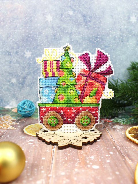 New Year Cross Stitch Kit, Compact 10×9 cm Winter Holiday Design by MP Studia for Beginners and Experienced Stitchers