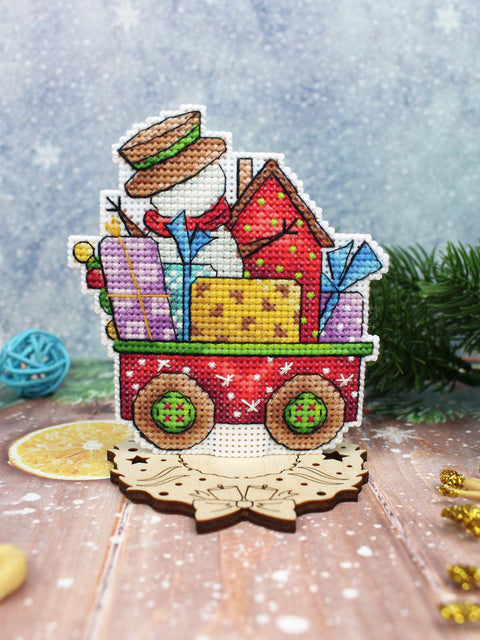Mini Cross Stitch Kit – Happiness on Wheels Design, Beginner Friendly, 10 × 9 cm, MP Studia