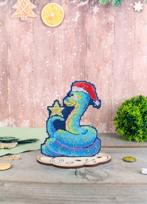 Cross Stitch Kit Snake for Luck Embroidery Set, Complete Kit with Aida Fabric, Cotton Threads, Needle and Instructions by MP Studia