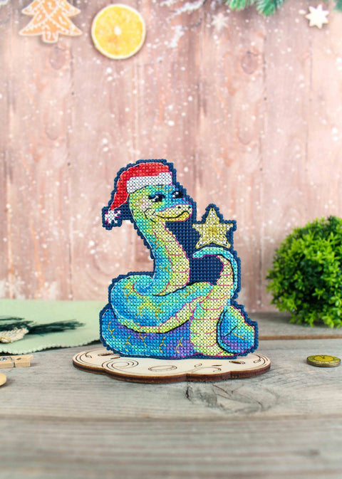 Cross Stitch Kit Snake for Luck Embroidery Set, Complete Kit with Aida Fabric, Cotton Threads, Needle and Instructions by MP Studia